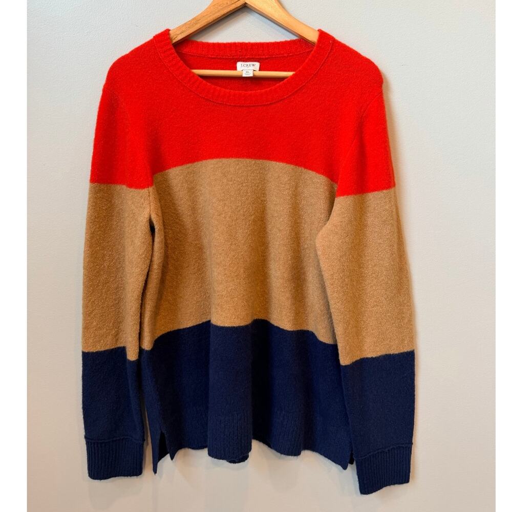 J.Crew Re-Imagined Colorblock Crewneck Sweater Red Camel Navy Women’s XL